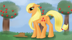 Size: 3840x2160 | Tagged: safe, artist:renarde-louve, applejack, earth pony, pony, apple tree, cowboy hat, female, hat, mare, solo, stetson, tree