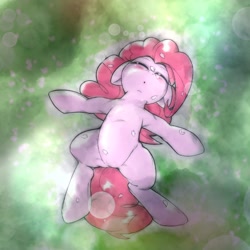 Size: 1536x1536 | Tagged: safe, artist:kurogewapony, pinkie pie, earth pony, pony, :o, cute, diapinkes, eyes closed, female, floppy ears, flower petals, grass, lying, mare, on back, open mouth, sleeping, solo