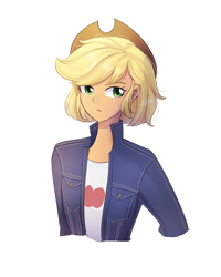 Size: 1200x1500 | Tagged: safe, artist:tcn1205, applejack, human, equestria girls, alternate hairstyle, clothes, cowboy hat, female, hat, humanized, jacket, pony coloring, shirt, short hair, simple background, solo, stetson