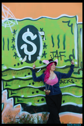 Size: 3456x5184 | Tagged: safe, artist:krazykari, pinkie pie, human, clothes, cosplay, costume, graffiti, irl, irl human, photo, rapper pie, solo