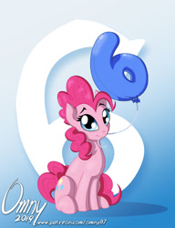 Size: 800x1041 | Tagged: safe, artist:omny87, pinkie pie, earth pony, pony, 6, balloon, cute, diapinkes, female, looking at you, mare, mouth hold, sitting, solo