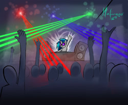 Size: 2012x1652 | Tagged: safe, artist:mafinzy, dj pon-3, vinyl scratch, human, pony, unicorn, audience, concert, crowd, dj booth, female, laser, mare, speakers