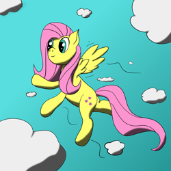 Size: 2000x2000 | Tagged: safe, artist:m3g4p0n1, fluttershy, pegasus, pony, cloud, flying, solo