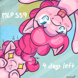 Size: 500x500 | Tagged: safe, artist:kingkero, pinkie pie, earth pony, pony, season 9, :p, blushing, countdown, duality, eye clipping through hair, eyebrows visible through hair, female, filly, filly pinkie pie, hype, season 9 countdown, self ponidox, silly, tongue out, wingding eyes, younger