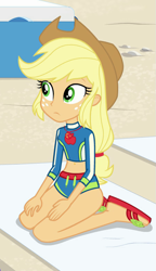 Size: 451x785 | Tagged: safe, screencap, applejack, better together, equestria girls, forgotten friendship, applebucking thighs, clothes, cropped, female, geode of super strength, solo, swimsuit