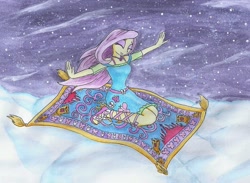 Size: 1024x750 | Tagged: safe, artist:astevenamedwolf, fluttershy, better together, equestria girls, female, flying carpet, solo, traditional art