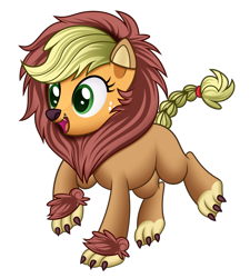 Size: 3328x3704 | Tagged: safe, artist:mirrorcrescent, applejack, earth pony, pony, animal costume, applelion, clothes, costume, cute, female, jackabetes, mare, simple background, solo, transparent background