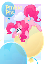 Size: 600x849 | Tagged: safe, artist:tiitcha, pinkie pie, pony, balloon, cloud, cute, diapinkes, floating, open mouth, profile, solo