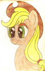 Size: 432x684 | Tagged: safe, artist:mfg637, applejack, earth pony, pony, bust, portrait, simple background, solo, traditional art