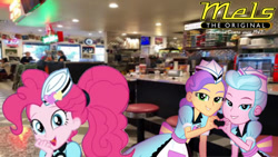 Size: 750x422 | Tagged: safe, pinkie pie, tip top, coinky-dink world, eqg summertime shorts, equestria girls, american restaurant, diner, heart hands, irl, mels, mels diner, photo, restaurant, sunny sugarsocks, the original mels, waitress