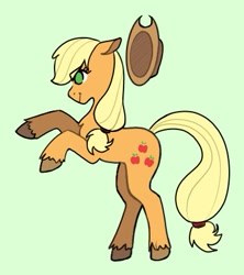 Size: 367x413 | Tagged: safe, artist:misfithippie, part of a set, applejack, earth pony, pony, colored hooves, female, green background, mare, no pupils, simple background, solo, unshorn fetlocks