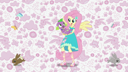 Size: 1920x1080 | Tagged: safe, screencap, angel bunny, fluttershy, spike, spike the regular dog, butterfly, dog, owl, rabbit, better together, equestria girls, animal, clothes, feet, female, geode of fauna, magical geodes, male, paws, ponied up, sandals, smiling, spike's dog collar, theme song, wings