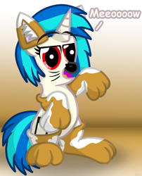 Size: 2670x3300 | Tagged: safe, artist:agkandphotomaker2000, dj pon-3, vinyl scratch, pony, unicorn, animal costume, cat costume, clothes, costume, meow, painted nose, paws, solo, wrong eye color