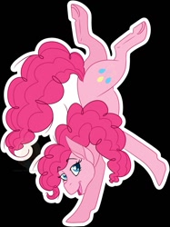 Size: 959x1280 | Tagged: safe, artist:grumpygriffcreation, pinkie pie, earth pony, pony, black background, looking at you, open mouth, simple background, solo, standing, standing on one leg