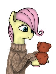 Size: 339x454 | Tagged: safe, artist:s.l.guinefort, fluttershy, pegasus, pony, bioshock, clothes, jack ryan, sweater, toy