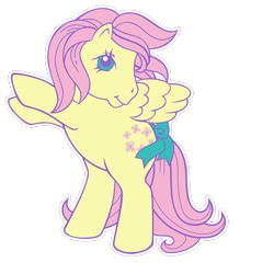 Size: 700x700 | Tagged: safe, fluttershy, posey, pegasus, pony, g1, g4, cute, g4 to g1, generation leap, official, rainbow squad, rearing, retro, ribbon, shyabetes, simple background, solo, transparent background, vector