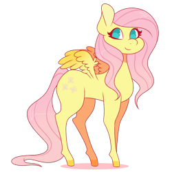 Size: 894x894 | Tagged: safe, artist:toastytheo, fluttershy, pegasus, pony, female, looking at you, looking sideways, mare, no pupils, simple background, smiling, solo, spread wings, standing, three quarter view, transparent background, wings