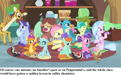 Size: 1024x648 | Tagged: safe, edit, edited screencap, screencap, berry blend, berry bliss, clementine, fluttershy, gallus, november rain, ocellus, peppermint goldylinks, sandbar, silverstream, smolder, yona, bird, changedling, changeling, dragon, giraffe, griffon, hippogriff, pegasus, pony, rabbit, skunk, yak, teacher of the month (episode), spoiler:interseason shorts, animal, blissabetes, bow, cute, diaocelles, diastreamies, female, friendship student, gallabetes, hair bow, male, novemberbetes, peppermint adoralinks, pillow, rug, sandabetes, school of friendship, shyabetes, smolderbetes, sulfur, text, this could have ended in tears, yonadorable