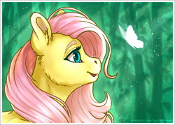 Size: 1214x867 | Tagged: safe, artist:gaelledragons, fluttershy, butterfly, pegasus, pony, cute, female, looking at something, mare, shyabetes, smiling