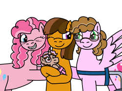 Size: 2048x1536 | Tagged: safe, artist:kindheart525, pinkie pie, oc, oc:caramel kisses, oc:chocolate bomb, oc:confetti surprise, earth pony, pegasus, pony, unicorn, baby, baby pony, female, glasses, grandmother and grandchild, kindverse, magical lesbian spawn, mother and child, mother and daughter, offspring, offspring's offspring, older, parent and child, parent:cheese sandwich, parent:oc:chocolate bomb, parent:oc:confetti surprise, parent:oc:lightning bolt, parent:oc:sugar high, parent:pinkie pie, parents:cheesepie, parents:oc x oc