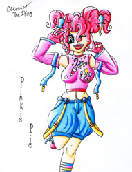 Size: 1024x1337 | Tagged: safe, artist:the1king, pinkie pie, human, clothes, gloves, humanized, solo, suspenders