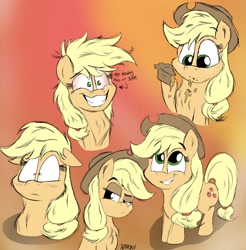 Size: 2000x2036 | Tagged: safe, artist:kdbrony, applejack, earth pony, pony, blushing, female, food, freckles, hat, mare, pie, sketch, sketch dump, smiling, solo