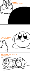 Size: 461x1121 | Tagged: safe, artist:aichi, fluffy pony, ball, comic, fluffy pony original art, imminent vore, kirby, palindrome get, partial color