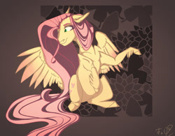 Size: 2400x1874 | Tagged: safe, artist:finchina, fluttershy, pegasus, pony, feathered fetlocks, female, long mane, long tail, mare, signature, solo