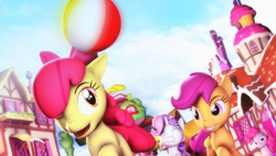 Size: 3840x2159 | Tagged: safe, artist:selestlight, apple bloom, pinkie pie, scootaloo, sweetie belle, pony, 3d, beach ball, cutie mark crusaders, source filmmaker