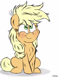 Size: 1794x2310 | Tagged: safe, artist:kdbrony, applejack, earth pony, pony, blushing, cute, messy mane