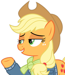 Size: 2816x3247 | Tagged: safe, artist:sketchmcreations, applejack, earth pony, pony, best gift ever, clothes, cowboy hat, hat, lidded eyes, raised hoof, simple background, smiling, stetson, sweater, transparent background, vector