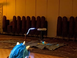 Size: 2048x1536 | Tagged: safe, artist:harmonyponycon, dj pon-3, vinyl scratch, pony, unicorn, electricity, harmony ponycon, harmonycon, plushie, tesla coil