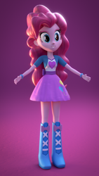 Size: 1080x1920 | Tagged: safe, artist:creatorofpony, artist:rjrgmc28, pinkie pie, equestria girls, 3d, blender, boots, bracelet, clothes, high heel boots, jewelry, shoes, skirt, solo