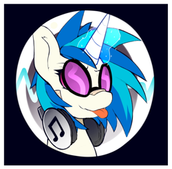 Size: 540x530 | Tagged: safe, artist:kribbles, dj pon-3, vinyl scratch, pony, unicorn, :p, bandaid, bust, button, female, glowing horn, headphones, horn, magic, magic aura, mare, portrait, solo, tongue out