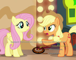 Size: 750x600 | Tagged: safe, edit, edited screencap, screencap, applejack, fluttershy, earth pony, pegasus, pony, viva las pegasus, applejack's hat, cowboy hat, cropped, dialogue wheel, hat, implied flim flam brothers, implied gladmane, light bulb, mass effect