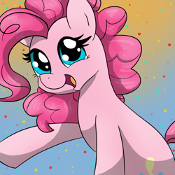 Size: 980x980 | Tagged: safe, artist:mississippikite, pinkie pie, earth pony, pony, cute, diapinkes, dots, female, gradient background, mare, open mouth, solo