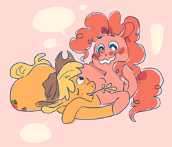 Size: 947x811 | Tagged: safe, artist:pizzakladd, applejack, pinkie pie, earth pony, pony, applepie, blushing, cute, female, lesbian, love, shipping, smiling