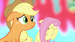 Size: 1920x1080 | Tagged: safe, screencap, applejack, fluttershy, earth pony, pegasus, pony, sounds of silence, fire