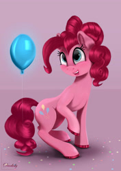 Size: 4250x6000 | Tagged: safe, artist:darksly, pinkie pie, earth pony, pony, absurd resolution, balloon, colored hooves, confetti, cute, diapinkes, female, mare, open mouth, solo