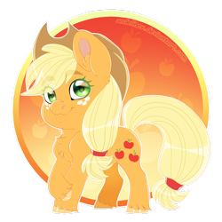 Size: 900x900 | Tagged: safe, artist:sadelinav, part of a set, applejack, earth pony, pony, chibi, cowboy hat, cutie mark background, female, hat, mare, solo