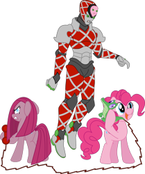 Size: 1500x1794 | Tagged: safe, artist:dalekolt, gummy, pinkie pie, earth pony, pony, diavolo, jojo's bizarre adventure, king crimson, pinkamena diane pie, stand, telephone, vento aureo, vinegar doppio