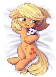 Size: 1000x1370 | Tagged: safe, artist:tcn1205, applejack, earth pony, pony, blushing, body pillow, body pillow design, crush plush, cute, female, floating heart, heart, implied lesbian, implied rarijack, implied shipping, jackabetes, mare, plushie, solo