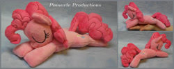 Size: 5000x2000 | Tagged: safe, artist:bluedragonflyplush, pinkie pie, earth pony, pony, beanie (plushie), eyes closed, female, hand, irl, mare, photo, plushie, prone, sleeping, solo