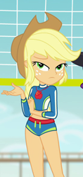 Size: 276x585 | Tagged: safe, screencap, applejack, better together, equestria girls, forgotten friendship, clothes, cropped, female, geode of super strength, magical geodes, solo, swimsuit