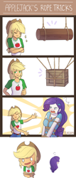 Size: 1000x2340 | Tagged: safe, artist:tcn1205, applejack, rarity, human, better together, equestria girls, angry, bondage, box, cute, female, geode of shielding, handprint, humanized, jackabetes, lesbian, log, magical geodes, pony coloring, raribetes, rarijack, rope, shibari, shipping, slapped, tied up