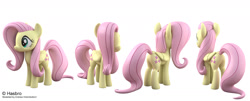 Size: 1800x724 | Tagged: safe, artist:andrew hickinbottom, part of a set, fluttershy, pegasus, pony, 3d, 3ds max, multeity, official, simple background, solo, white background