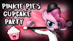 Size: 1280x720 | Tagged: artist needed, source needed, safe, pinkie pie, earth pony, pony, 3d, bowler hat, cane, cupcake, food, hat, knife, pinkamena diane pie, source filmmaker, thumbnail