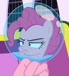 Size: 993x1080 | Tagged: safe, screencap, pinkie pie, earth pony, pony, sparkle's seven, astronaut pinkie, cropped, crossed hooves, drool, duckface, female, mare, pouting, solo, space helmet