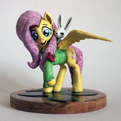 Size: 680x681 | Tagged: safe, artist:ubrosis, angel bunny, fluttershy, bird, pegasus, pony, clothes, craft, female, hoodie, male, mare, photo, sculpture