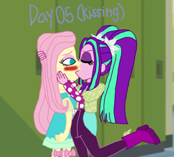 Size: 2000x1808 | Tagged: safe, artist:bigpurplemuppet99, aria blaze, fluttershy, equestria girls, 30 day otp challenge, ariashy, female, flutterblaze, kissing, lesbian, shipping